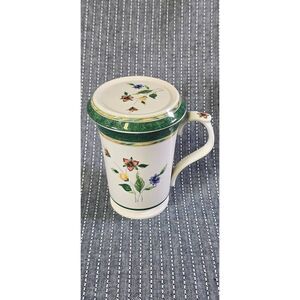 SAINT JAMES HANHOOK FINE CHINA WILD FLOWER CUP WITH LID /COASTER